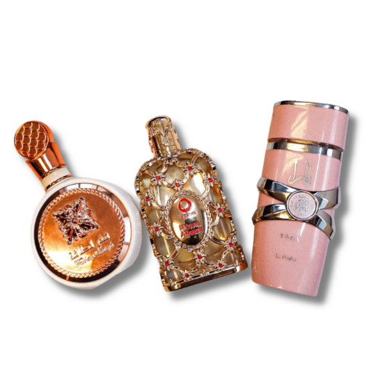 Zestaw 3 Perfum | Lattafa Yara + Fakhar + Royal Amber – Compra 1 e ricevi 3 profumi ORIGINALI da 100 ml cada uno